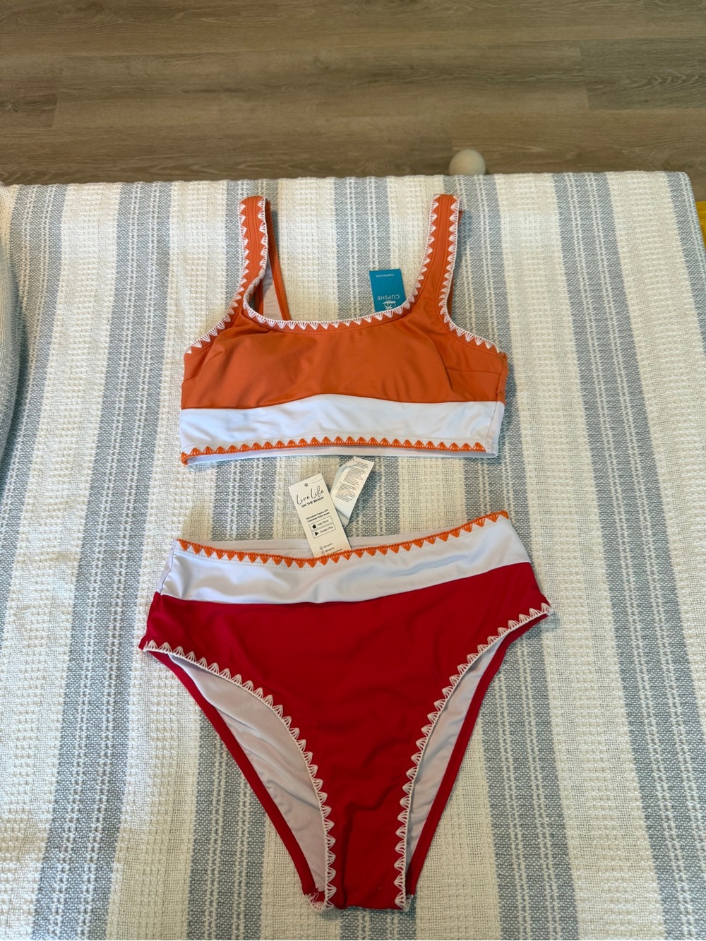 Cupshe Orange, White & Red Colorblock High-Waist Bikini